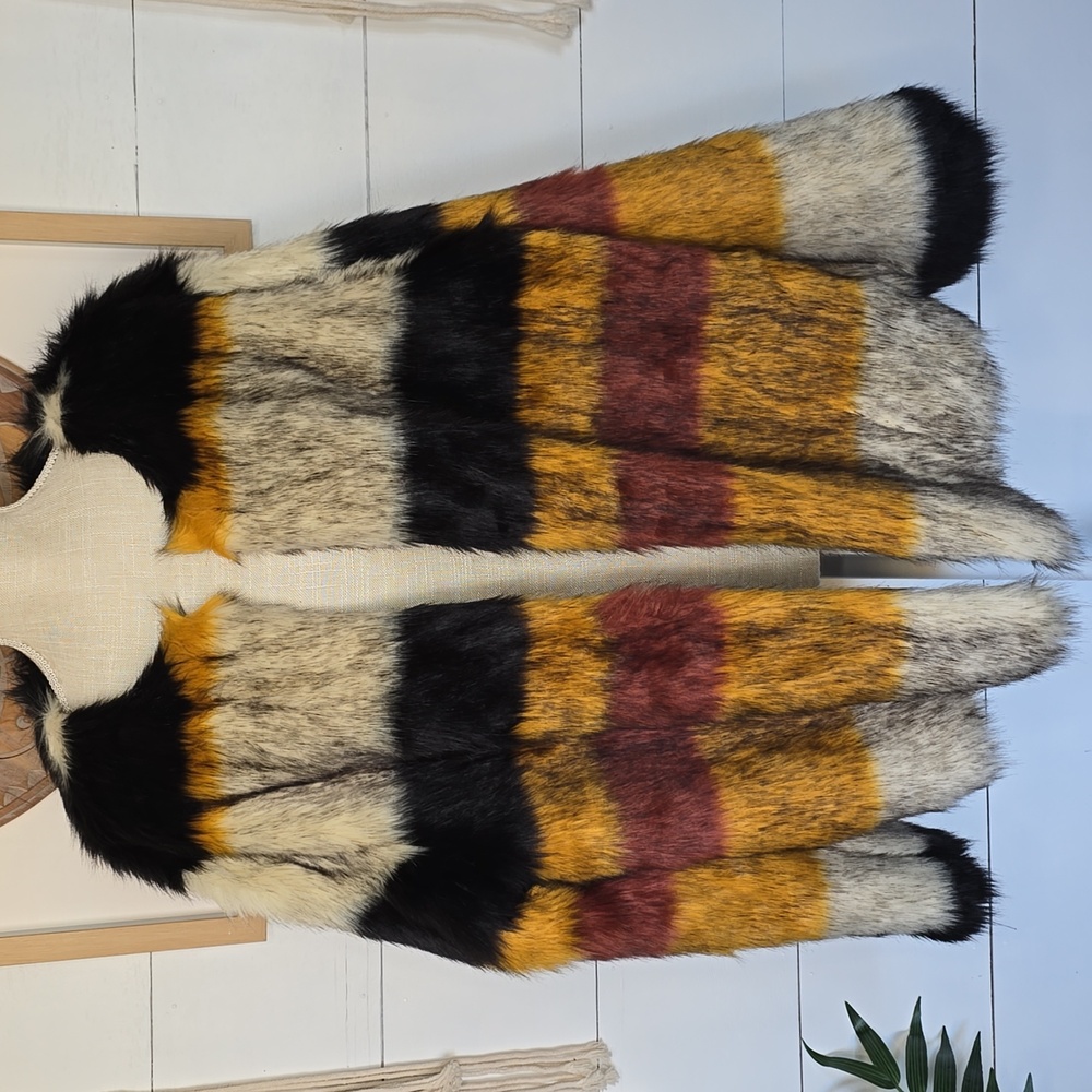 NWT ASHLEY STEWART  FAUX FUR JACKET  MULTI COLOR STRIPE SEXY